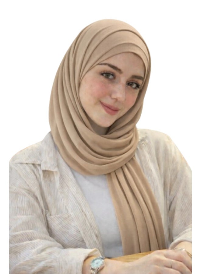 طرحة قطن ليكرا مع بندانة  باللون البيج  مقاس 2 متر × 60 سم  خامة مريحة وثبات مثالي طوال اليوم - Image 1